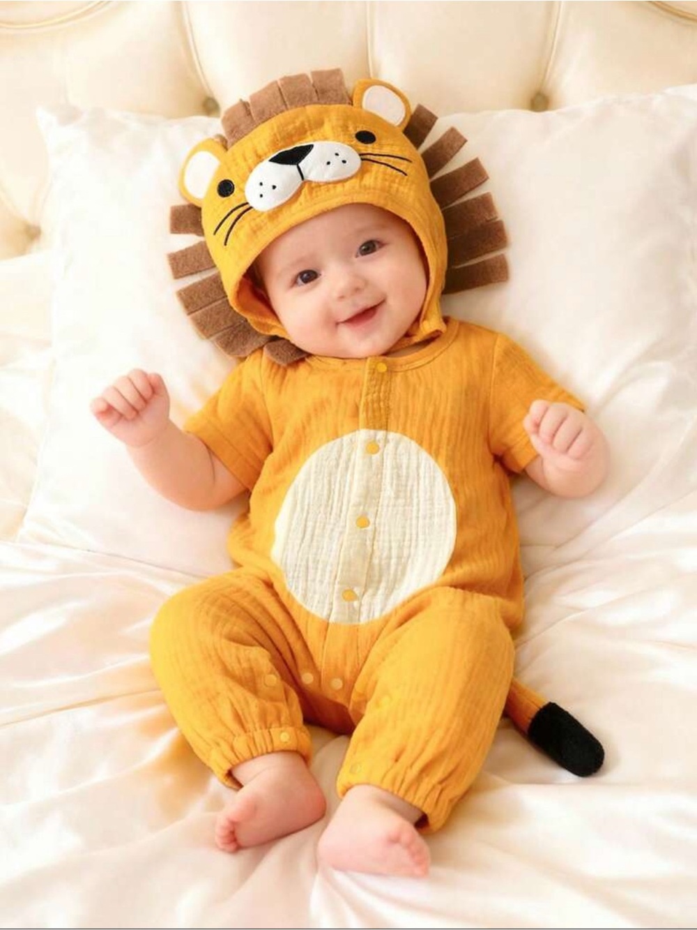 Baby Lion One-Piece Romper - Mustard Yellow